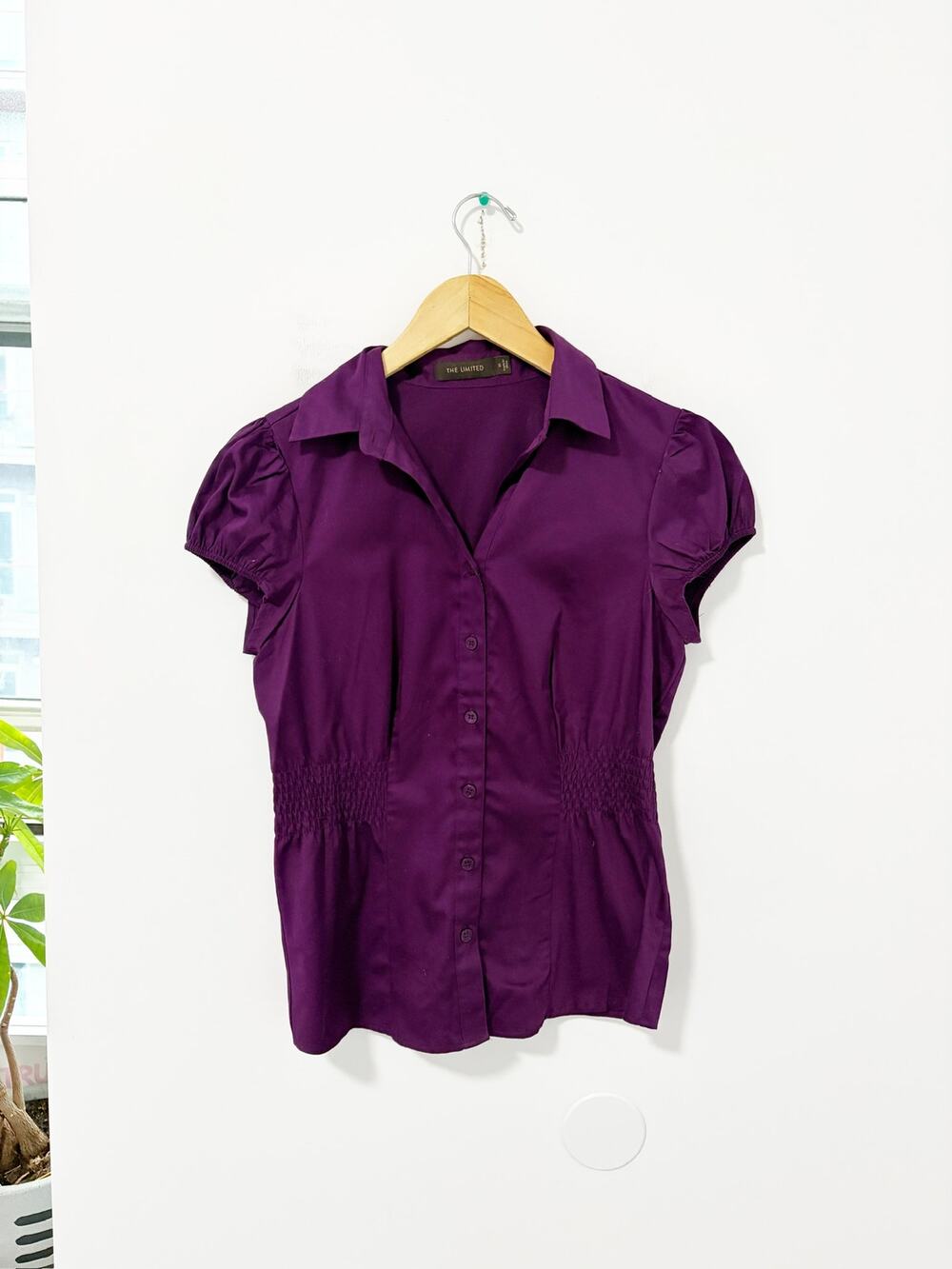 The Limited Purple Short Sleeve Button Up Blouse Size Small